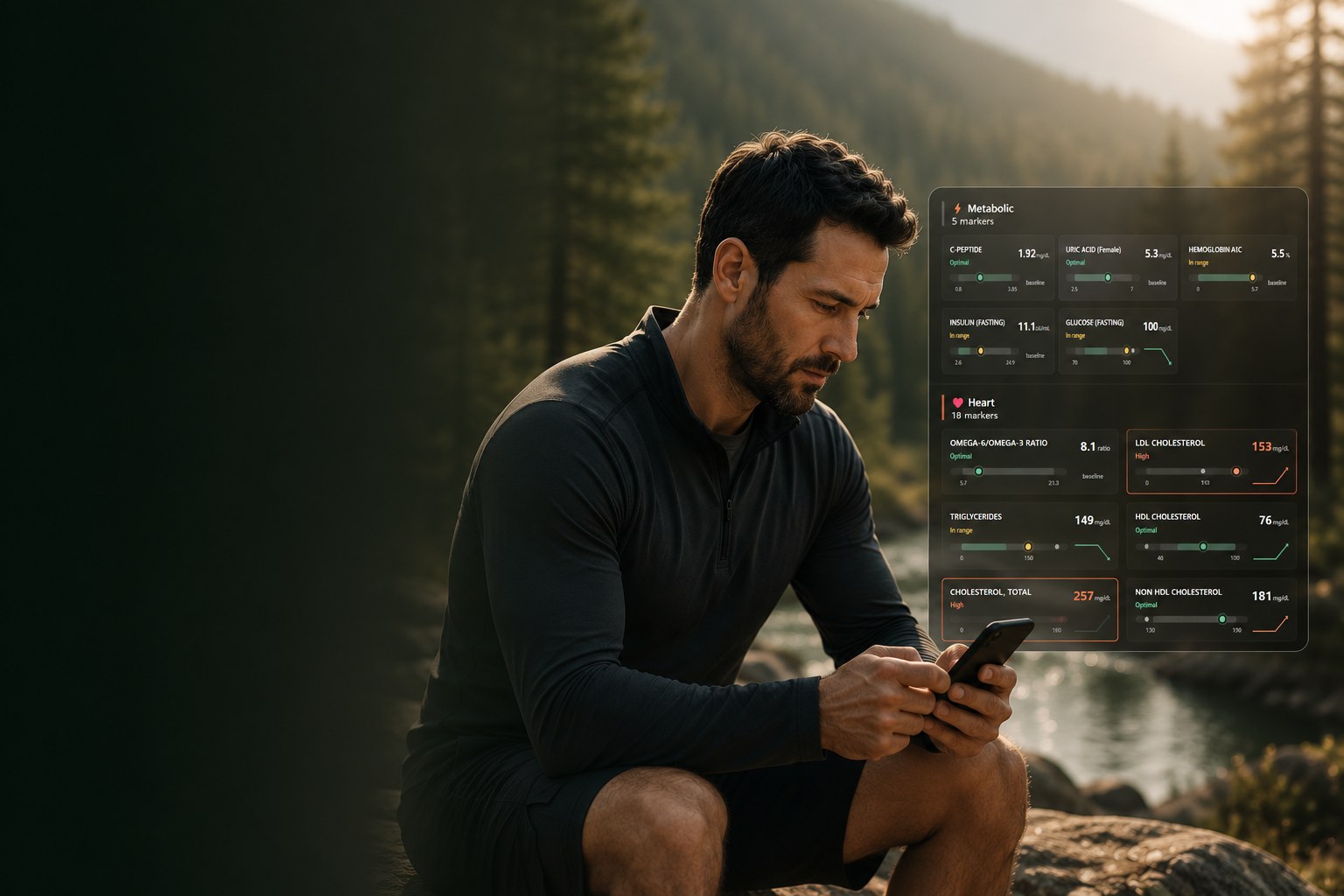 A member reviewing his CoreCheck+ results on his phone