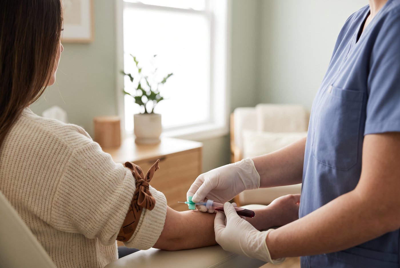 A blood draw being taken at a lab