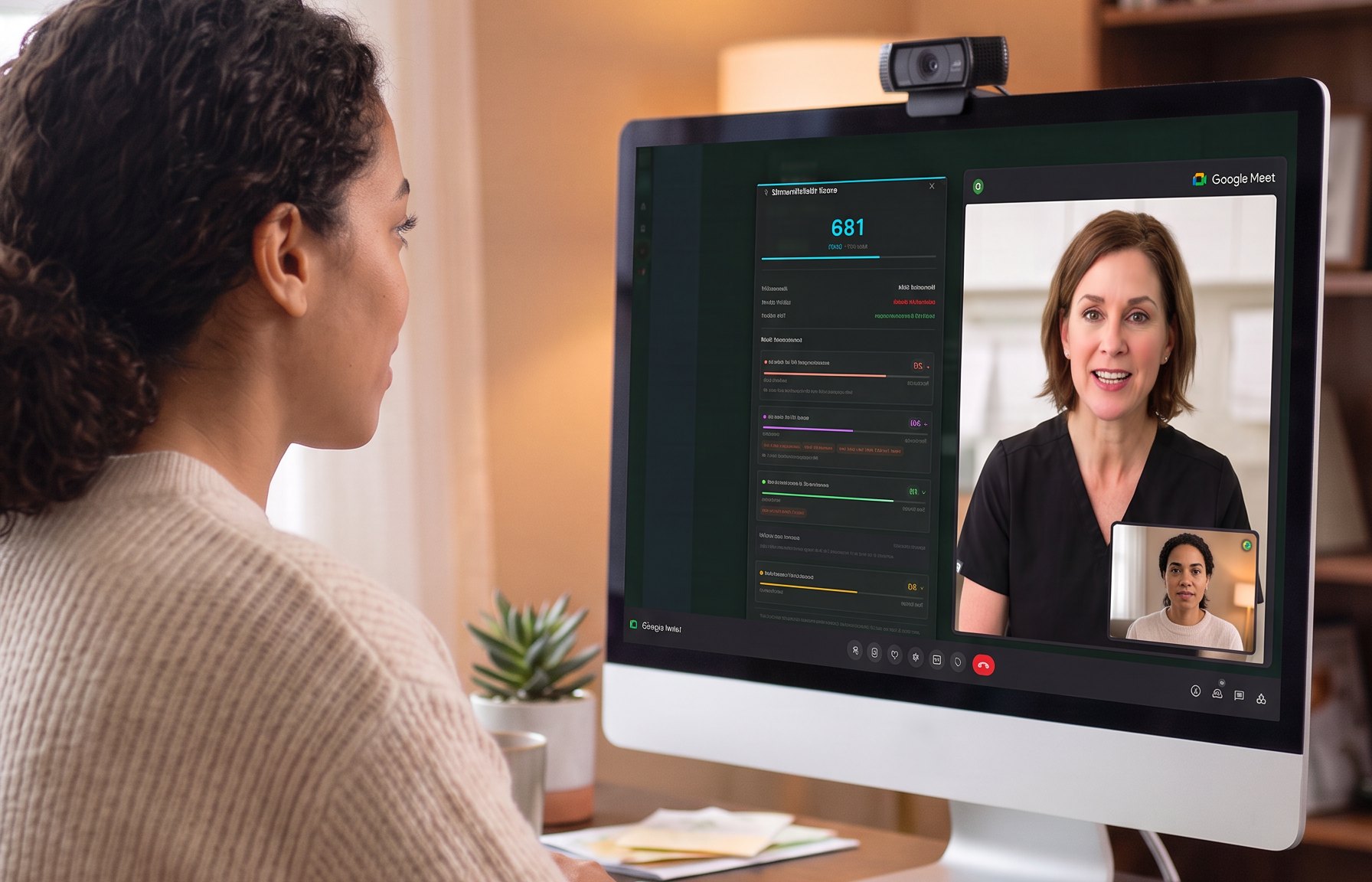 A member on a video call with her provider