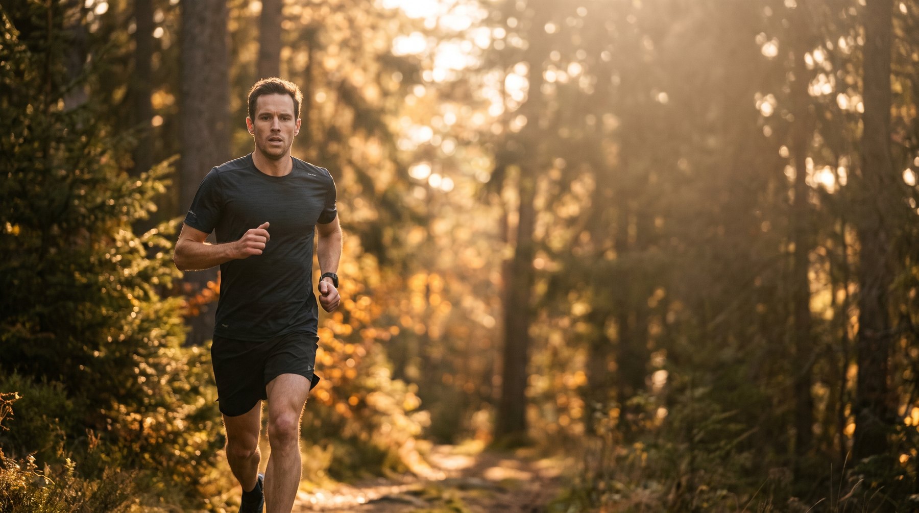 A member out running on a forest trail