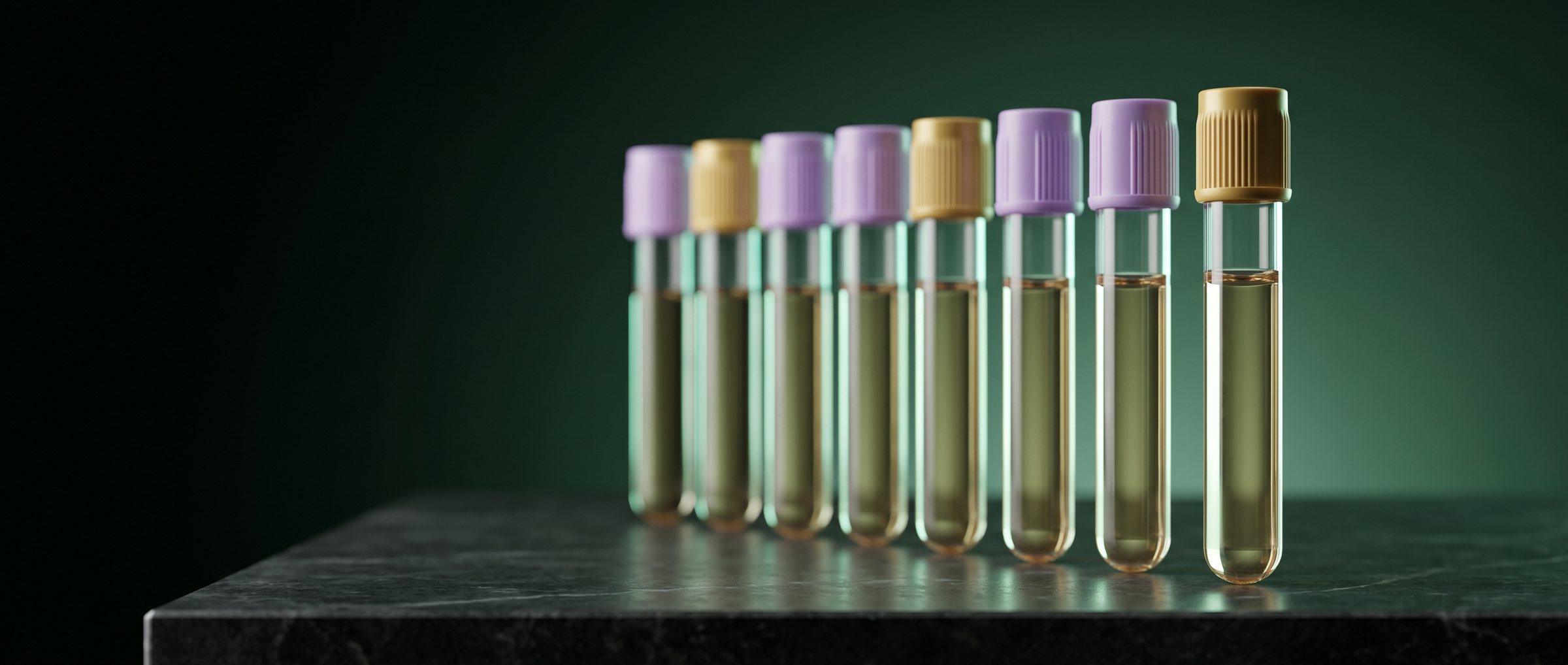A row of blood collection tubes